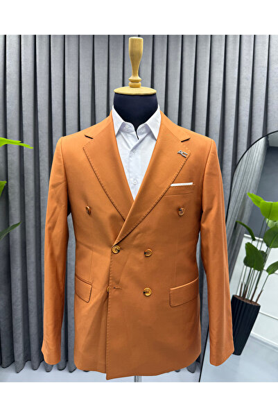 Avni Ceylan Men's Modern Cut Double-Breasted Jacket with Flap Pocket Detail