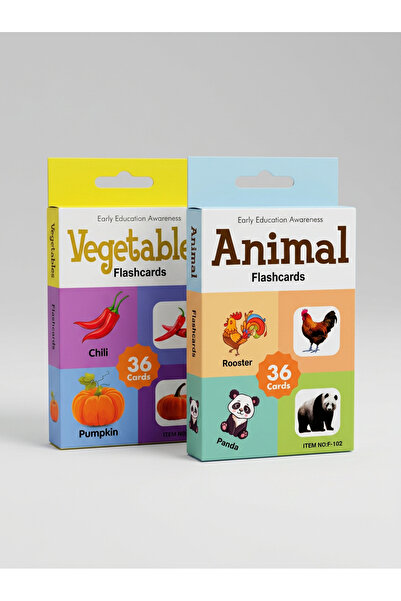 Mooniva Set de 2 pachete de cartonașe educative pentru copii – Animale și Leg...