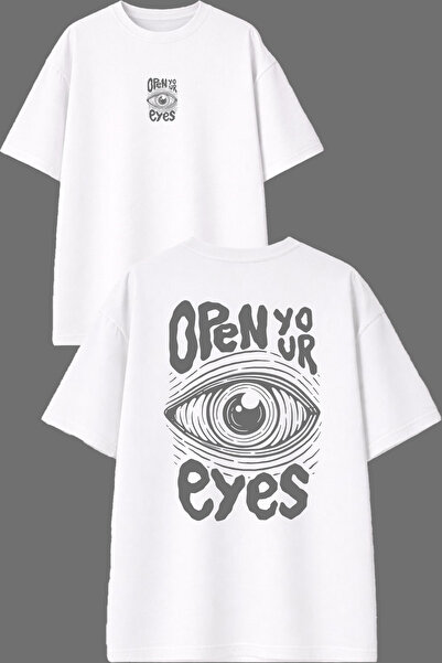 VSRN Open Eyes Design, prednja i zadnja strana sa printom, bijela oversize ma...