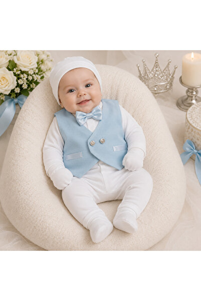 Bebelul Βαπτιστικό σετ αγοριού 6 τεμαχίων, μπλε Babyshah, βαμβακερό, 3-6 μηνών
