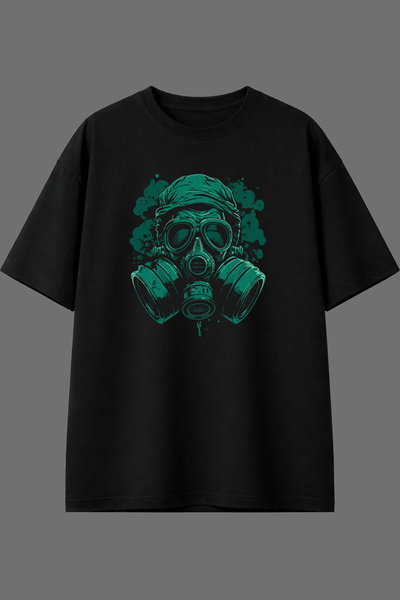 VSRN Green Gas Mask Design Pre-Printed Black Oversize t Shirt
