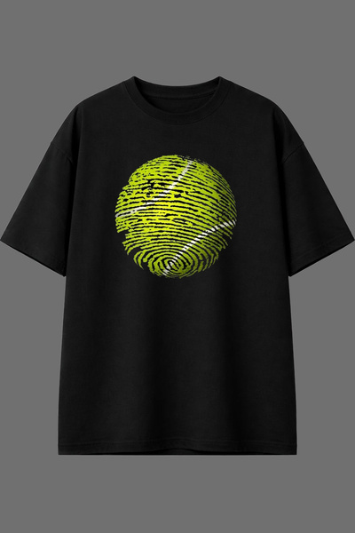 VSRN Tennis Fingerprint Design Pre-Printed Black Oversize T-Shirt