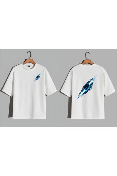 EFEVRA Blue Lightning Bolt Hand-Printed Oversized T-Shirt