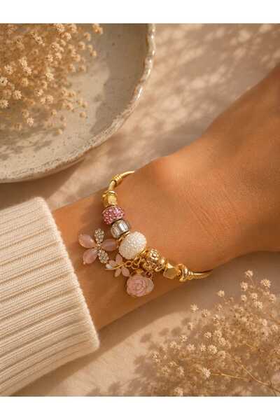 mz mazalinda Pink Butterfly Charm Bracelet Women's Steel Bracelet Gold Detail...