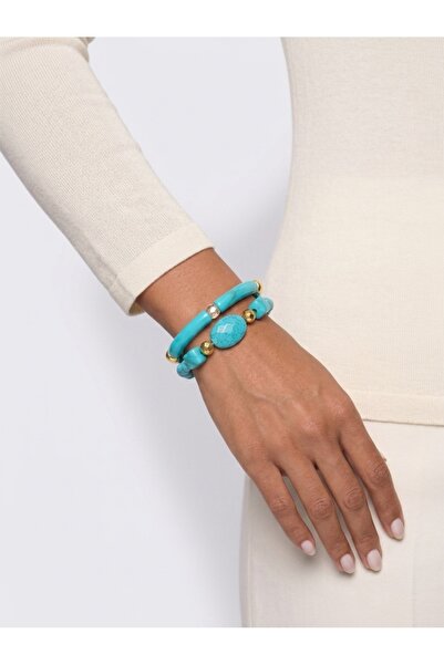 COCOSH TAKI Turquoise Blue Gold Beaded Multi-Combination Bracelet