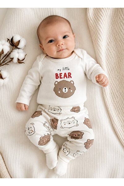 Pure Boutique Baby set 2 pieces white Cotton bodysuit and pants my little bear