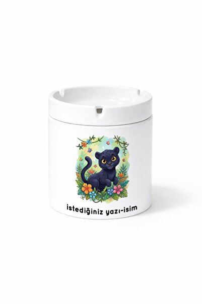 Hayvan Panter Panther Kişiye Özel Çift Taraflı Baskılı Kül Tablası Küllük Hediye