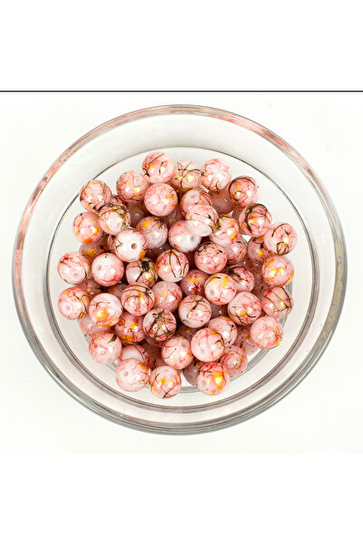 yfhobi 25 Gram- 8 mm Pembe Yaldızlı Renk Ebruli Desenli Yuvarlak Cam Boncuk, ...