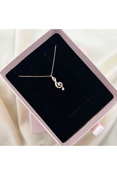 Lovera Jewellery 925 Ayar Gümüş Rose Renk Müzik Notası Sol Anahtarı Kolye