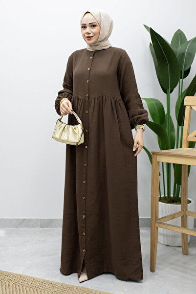 Tesettür Dünyası Buttoned Muslin Dress Tsd260219 Brown
