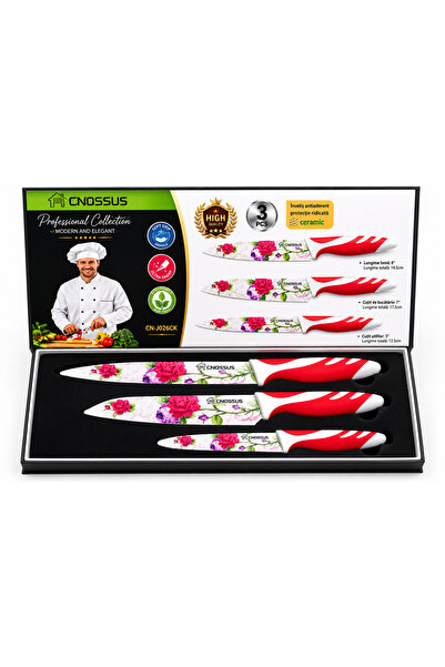 CNOSSUS 3-piece knife set, stainless steel blades, ceramic coating, Anatomica...