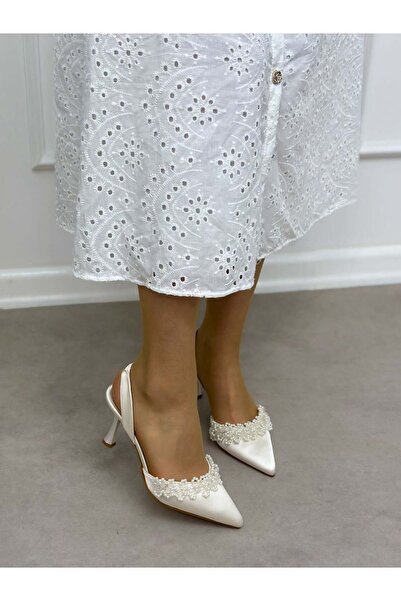 ERVANIN BUTİĞİ Satin (Cecily) Pearl Detail Women's Stiletto