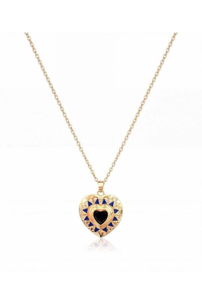 Swen Collection Mavi Taşlı Kalp İkon Kolye