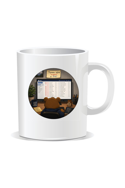 Mug Mania Cana personalizata cu mesaje pentru corporatisti, Traiesc intre "urgent" si "FYI", 330ml, Interior alb