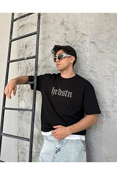 Gofeel Hardstone Doberman Taş Baskılı Oversize Unisex Siyah Tshirt