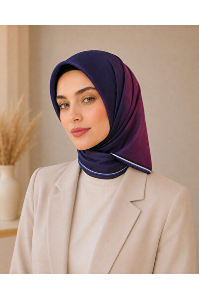 Luvina Giyim وشاح لوفينا ناعم بلون أزرق داكن/أزرق مع حواف بيضاء