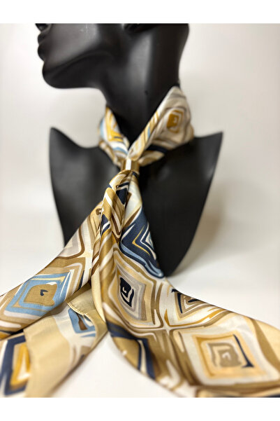 BHR AKSESUAR Geometric Patterned Double-Sided Scarf with Gold Ring Detail (70...