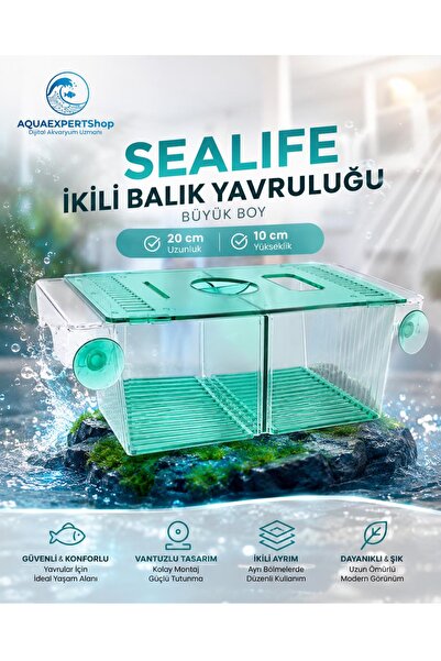 Sealife Akvaryum İkili Balık Yavruluğu – Büyük Boy – 20x10 cm – Turkuaz – Güv...