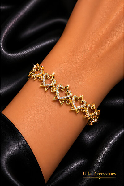 utkuergin سوار من الفولاذ الذهبي القابل للتعديل من Cm Jewelry مرصع بالأحجار