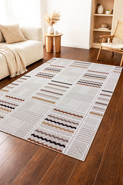 Modern Multi Cream Color Washable Anti-Slip Base Embossed Runner Living Room Kitchen Nursery Rug