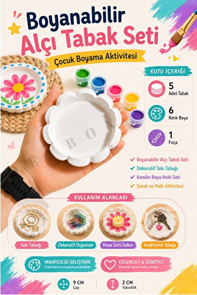 devhome Boyanabilir Papatya Alçı Tabak Seti 5’li | Çocuk Boyama Aktivite ve H...