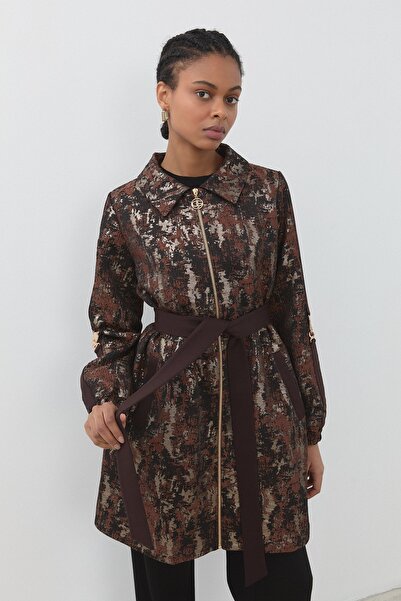 Nihan Gold Zippered Jacquard Cap - Brown