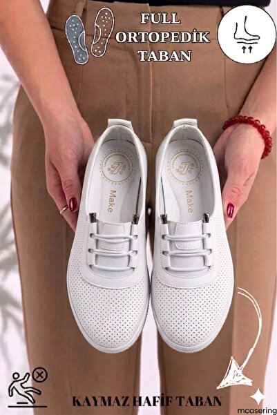 MCASERING Nokta Orthobetic Women's Elastic Detailed Leather Mother Shoes Casu...