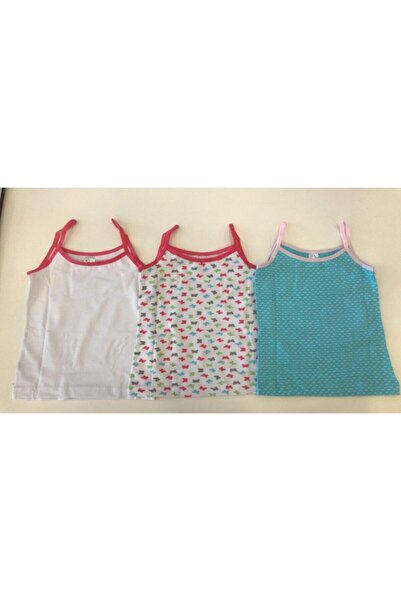 BENALİ Girl's White Cotton Thin Strap Tank Top 3-Piece