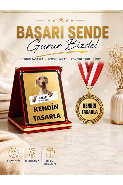 cekud tasarım baskı Kişiye Özel Başarı Seti Kırmızı Plaket ve Madalya Ödül He...