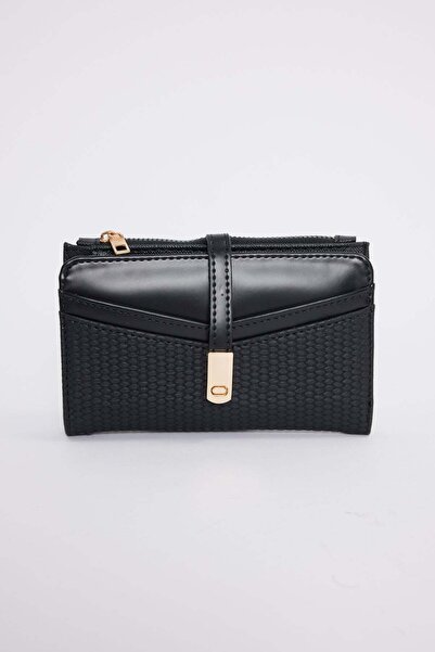 Tudors Women's Premium Black Textured Gold-Locked Multi-Compartment Elegant W...