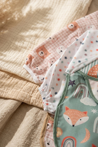 Babydonat Toddlepure Set of 2 Liquid-Proof Long Sleeve Baby Bibs - 6-24 Months Blw Compatible, Bear and Fox De