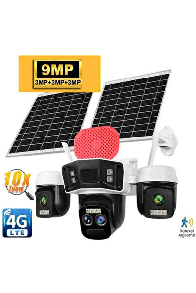 O-KAM PRO O-Kam-4075 3 Lens 10X Optik Zoom Sirenli Çift Panel 4G Kamera