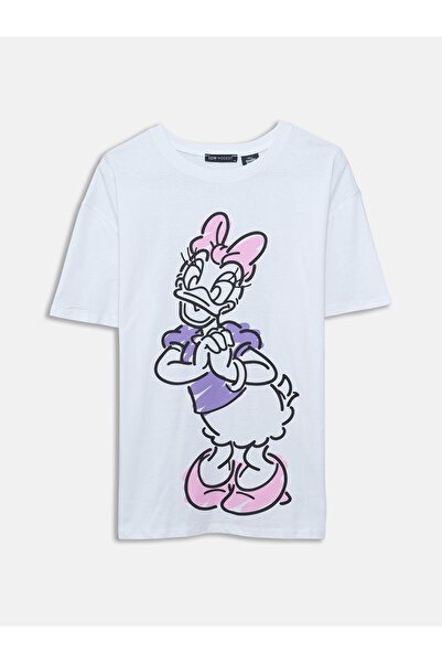 LC Waikiki Tricou de damă supradimensionat, cu guler rotund, mânecă scurtă și...