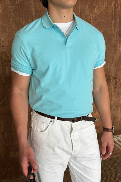 HYMAN Men's 100% Cotton Buttoned Polo Collar T-Shirt