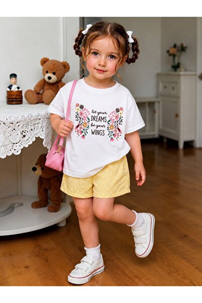 MORNİNG KİDS Tricou alb cu imprimeu Butterfly Dreams pentru fete - Set de pan...