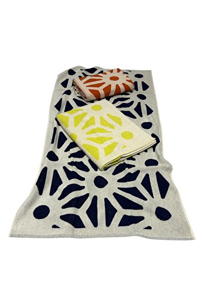 SAVESSA Diamond Series 3-Piece Beach-Bath Towel Set 70X140 cm Navy Blue-Orang...
