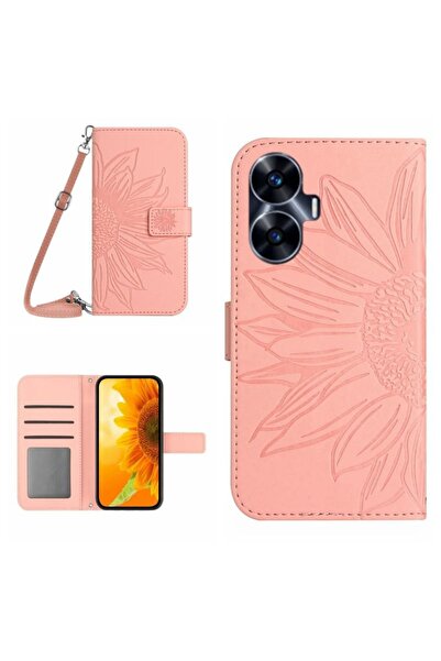 sscase Flower Embossed Leather Θήκη Πορτοφόλι Pink (Realme C55)