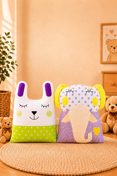 Paris Home 2-Piece Children's Room Cushion Pillow Set, Filled, Cute, Multi-Pu...