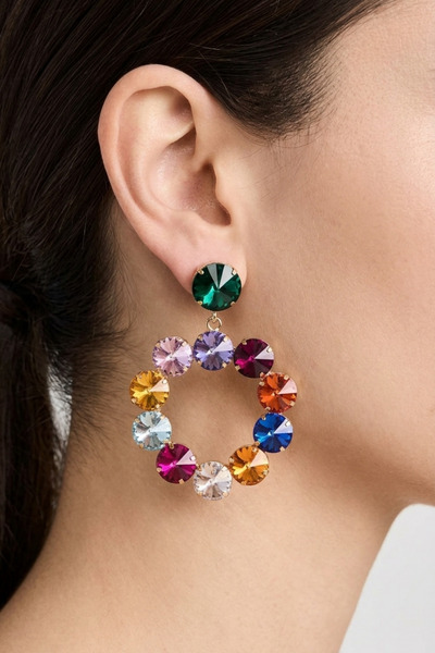 PETEK AKSESUAR Colorful Zircon Stone Hook Earrings