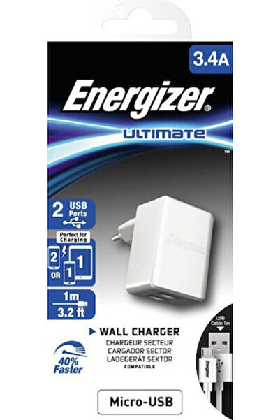 Energizer Φορτιστής με 2 θύρες USB-A και καλώδιο micro USB Λευκός (ACW2CEUUMC3)