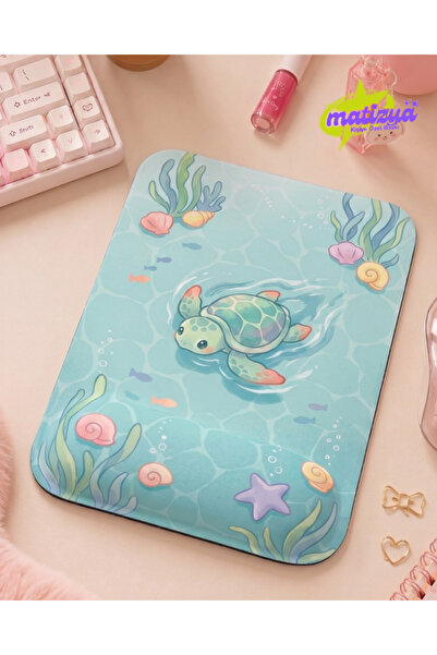 matizya Deniz Kaplumbağası Kare Bilek Destekli Mousepad 19x23 cm Kawaii Ocean...