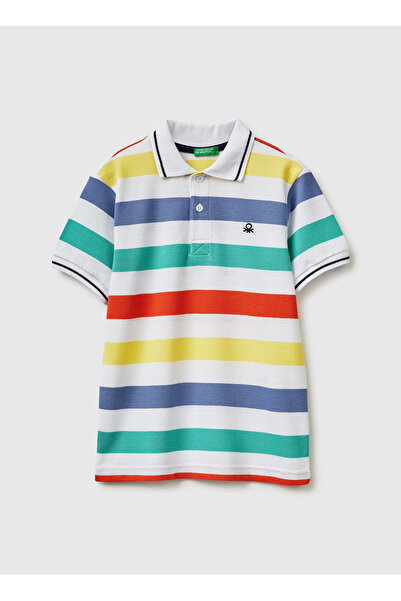 United Colors of Benetton Beyaz - Çok Renkli Erkek Çocuk Çizgili Polo T-Shirt...