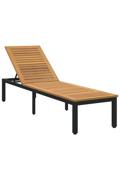 vidaxl Șezlong Negru 200 x 55 x 35 cm Lemn Solid de Acacia