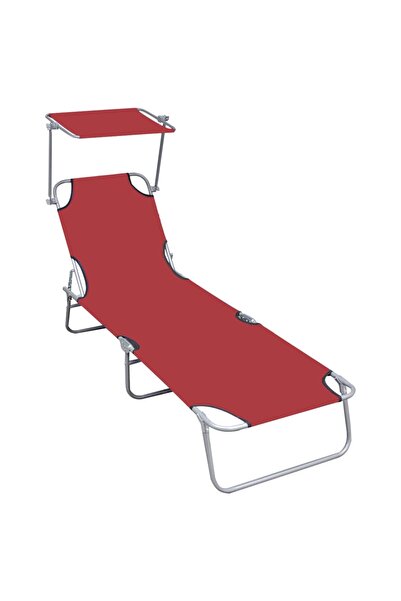 vidaxl Șezlong pliabil cu copertină, roșu, aluminiu