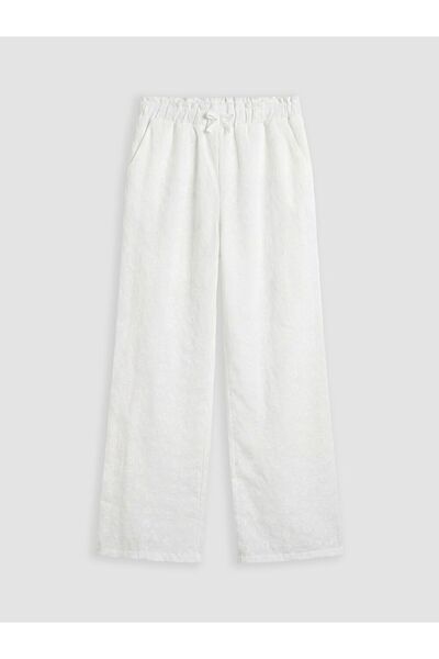 LC Waikiki LCW Kids Beyaz Wideleg Kız Çocuk Nakışlı Pantolon