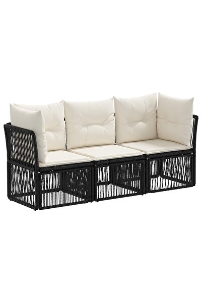 vidaxl Garden sofa set 3 pcs Black polyrattan