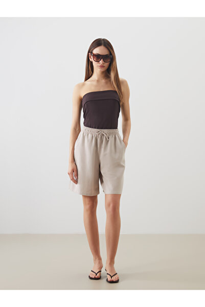 LC Waikiki Plain Linen Blend Women's Shorts with Elastic Waist