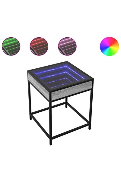 vidaxl Noptieră cu LED infinity, gri sonoma, 40x40x51 cm