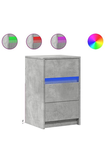 vidaxl Noptieră cu lumini LED, gri beton, lemn prelucrat