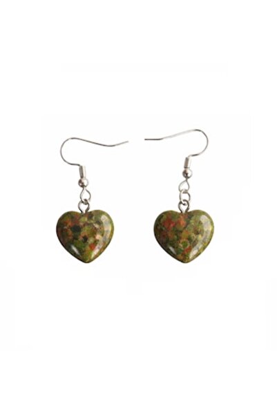 Roberta Semi-precious stone earrings, Unakite, heart, green and red